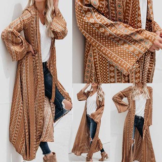 🍒HOT SALE💎 Women Chiffon Tops Print Long Coat Tops Suit Kimono Cover Beach Smock