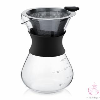Manual Hand Drip Coffee Maker Glass Pot with Stainless Steel Filter