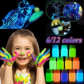6/12 Colors Acrylic Paint Glow In The Dark Gold Glowing Paint Body Spray Paint Luminous Pigment For Kids Adults DIY Hand Painted Body Canvas Wood Ceramic Fabric & Crafts Art Painting Supplies Set