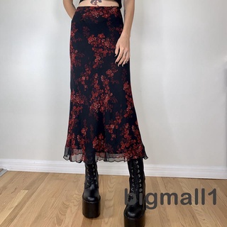 BIGMALL-Women Long Skirt, Vintage Elegant Flower Summer Fall Skirt for Casual Daily Dating