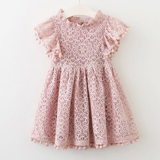 New Summer Girl Dress Children Clothing Tassel Hollow Design Princess Dress (1)