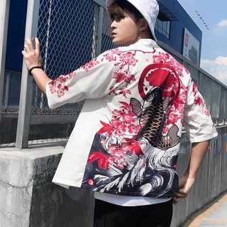 Men's Japanese Kimono Casual Cardigan Open Front Cloak Jacket Outwear