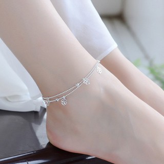 Fashion Four-leaf Grass / Lucky Grass 2in1 S925 Silver Anklet