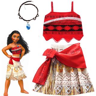 Girls Moana Cosplay Costume Kids Vaiana Princess Dress Halloween Christmas Red Costumes for Girl