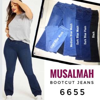 [Shop Malaysia] OVERRSIZE Plus Size Musalmah Plain Bootcut Women Jeans Stretchable Denim Elastic Highwaist Fit Size 36 40 45 (6655)