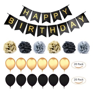 47x HAPPY BIRTHDAY Hanging Banner Bunting Pennant Pom Balloons Party Decoration