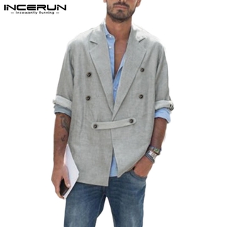 INCERUN Men Fashion Long Sleeve Solid Color Lapel Collar Button Blazer