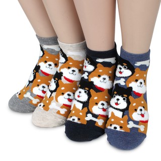 Shiba Inu Dog Socks (4 Pairs) Women Kids Animal Cute Puppy Fashion CI58