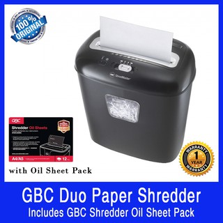 GBC Duo Paper Shredder. Includes Oil Sheet Pack. CD Shredding Capability. 4 x 45 mm Confetti Cut, DIN Security Level S3.