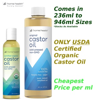 Home Health Organic Castor Oil 237 / 473ml / 946ml -USDA Certified For Hair Growth, Skin Moisturize, Body Lotion
