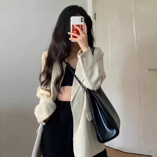 Women's Leisure Suit Beige Spring and Autumn Coat Women's Korean-Style Loose Casual Student Suit Fried Street Top