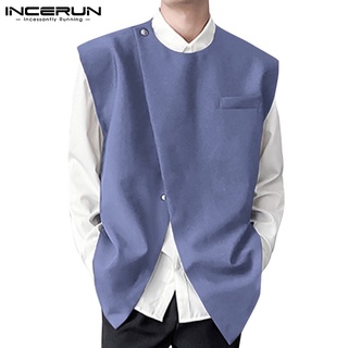 INCERUN Men Korean Style Fashion Sleeveless Asymmetrical Button Waistcoats