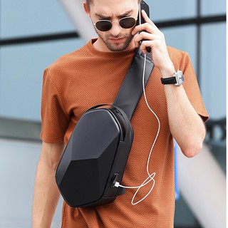 BANGE Men Waterproof Sling Bag Three-dimensional design Chest Bag USB Charging Port Travel Sling Bag