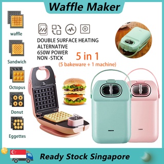 【SG Seller】5 IN 1 Electric Sandwich Maker 2in1 Waffle Maker Time Control Bread Maker Machine Baking Tray