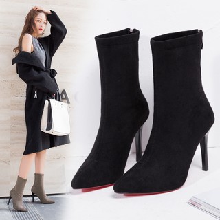 Pointed ankle boots women's thick with high-heeled boots European and American a