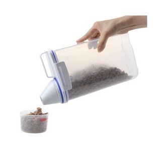 Pet Food Storage Container With Pour Spout and Measuring Seal Buckles Cup