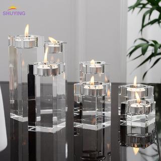 Candle Holder Clear Glass Crystal Tealight Stand Candlestick Decor European Ornaments