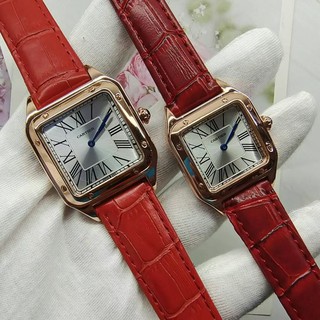 ☾artier couple watch set watch brand square watch simple two-pin analog watch casual quartz watch leather strap men's watch quartz women's watch