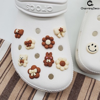 [Charming Deco] Choco Ribbon (Brown Sunflower / White Sunflower / Brown Ribbon / White Ribbon / Brown Flower Ribbon / White Flower Ribbon) Button Shoe Cute Croc Charms decorations accessories Shoes charm crocs jibbitz Shoes diy charms sneaker