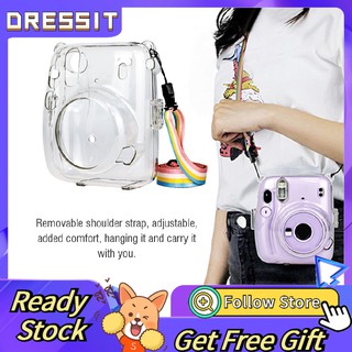 【Ready Now】 Fujifilm Instax Mini 11 Casing Transparent Cover Crystal Shell Case FUJI Polaroid With Rainbow Shoulder Strap