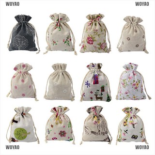 Woyao 5Pcs Burlap Jute Hessian Wedding Gift Bag Candy Jewelry Bags Drawstring Pouch[sg]
