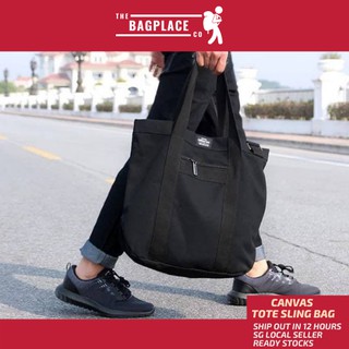"SG Local Seller" TheBagPlace Japan Fashion 3 Design White Black Colour Canvas Tote Shoulder Bag Unisex " Fast Shipping