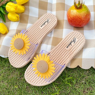 【Slippers】 Slippers, women’s summer wear, home furnishings, the latest ins, one-word sandals, Korean version, casual non-slip sunflower