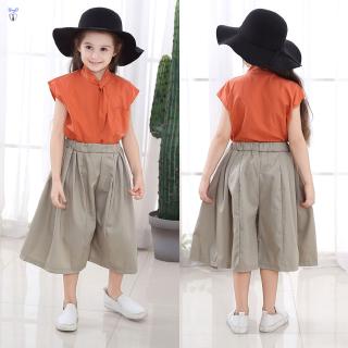 YI Kids Girls Tops with Pants Suit Sleeveless Soft Breathable Loose Clothing Set for Summer @SG