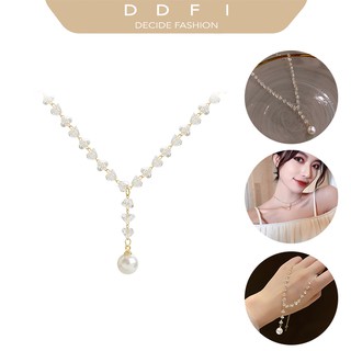 DDFI - Simple Crystal Pearl Choker Necklace INS Korea Elegant All-match Clavicle Chain Jewelry A4D04
