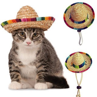 Pet Woven Straw Hat Adjustable Sun Hat for Small Dogs and Cats (1)