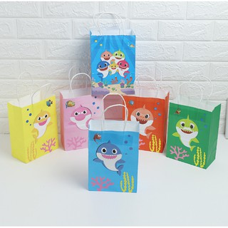 Baby Shark kraft paper bag shark baby gift bag With Handles For kids birthday party