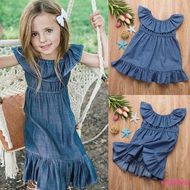 .IA-Toddler Kids Baby Girls Princess Dress Pageant Party Holiday Denim Skirt