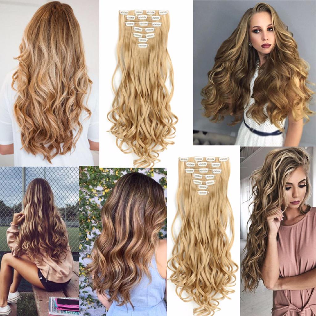 7Pcs/Set Fiber Clip Hair Female Hair Extension Wavy Hair