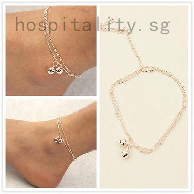 Elegant Womens Double Bell Chain Bead Anklet Ankle Bracelet Beach Foot Jewelry