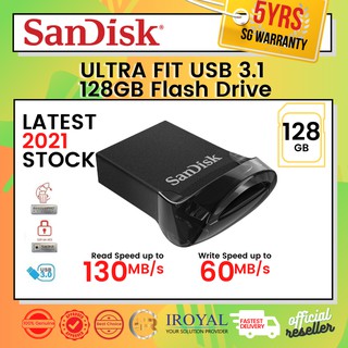 SanDisk Original *Official Singapore Local Warranty* Ultra Fit 128GB USB 3.1 Flash Drive - 130MB/s Memory Stick