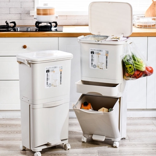 38/42L Wet Dry Separation Garbage Can Pedal Storage Large Double Layers Trash Can Kitchen Waste Household Waste Bin with Wheels