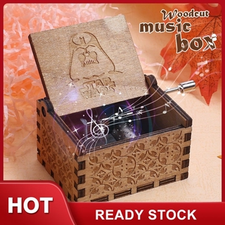 Black Music Box Vintage Wooden Crank Music Box Toy Kids Gift Toys Frozen Happy Birthday