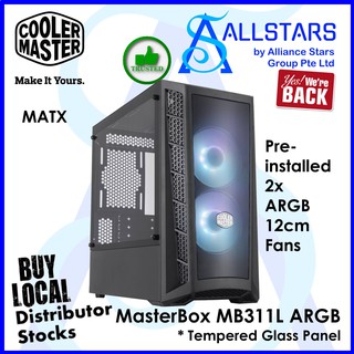 CoolerMaster MasterBox MB311L ARGB Micro-ATX Case, 2 ARGB Fans, Fine Mesh Front Panel, Tempered Glass Side Panel