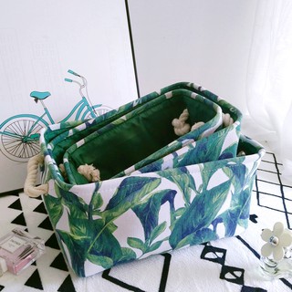 [Ready Stock] Ins Nordic Fresh Leaves Flowers Storage Box Foldable Fabric Organizer Basket Desktop Accessories Container