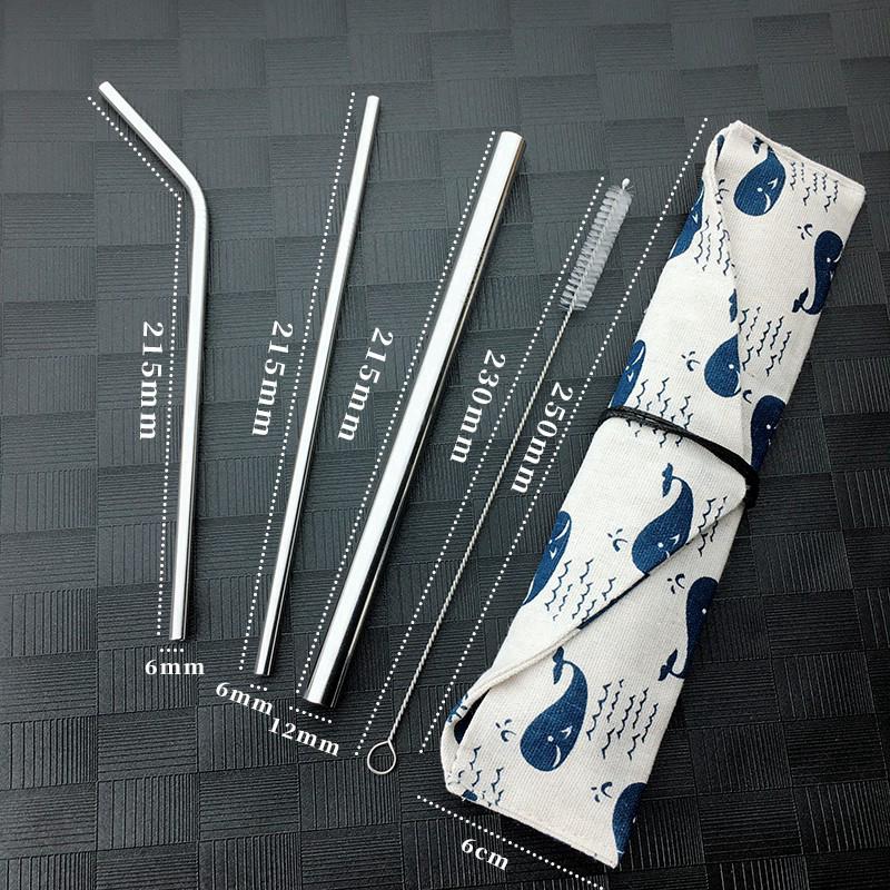 5pcs Stainless Steel Metal Drinking Straws Straight/Bent Reusable Washable Brush
