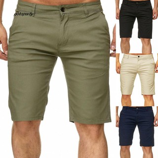 GOTO Summer Beach Travel Men Casual Solid Color Slim Fit Fifth Pants Shorts Trousers
