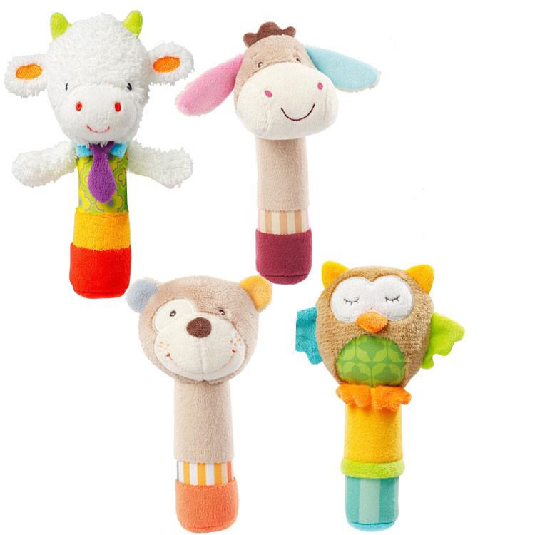 1 PC Cartoon Stuffed Animal Baby Soft Plush Hand Rattle Toys Infant Stem Bebe