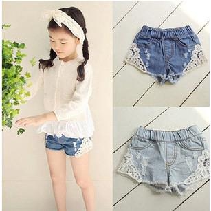 1-14yrs Ready Stock Girls Jeans Korean Style child Kids lace denim shorts