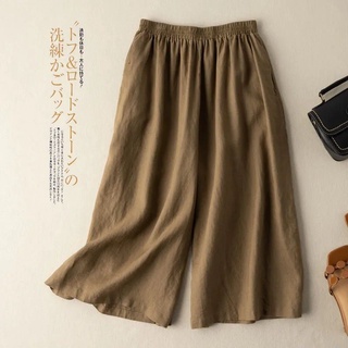 Keey Women's cotton linen wide leg pants summer elastic waist casual Capri Pants A181