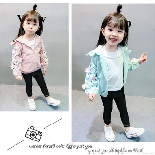 Korean Baby Girls Solid Color Flower Windbreaker Jacket