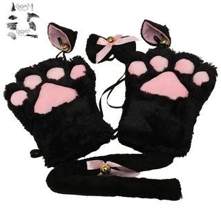 －_－Kitten Cat Maid Cosplay Roleplay Anime Costume Gloves Paw Ear Tail Tie Party Color:Black Whole Set