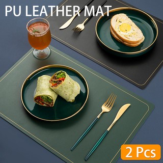 2 Pcs Stylish Waterproof Leather Placemat Table Wipeable Placemats for Dining Kitchen Table