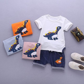 2Pcs Toddler Baby Boys Dinosaur T-Shirt + Shorts Set Kids Clothes Summer Outfits