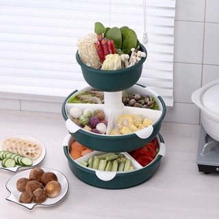 Rotating Domestic Hot Pot Ingredients Combined Basin Vegetable Platter Double Deck Fruit Plate Vegetable Washing Basin Draining Basket for Vegetables Gadgets