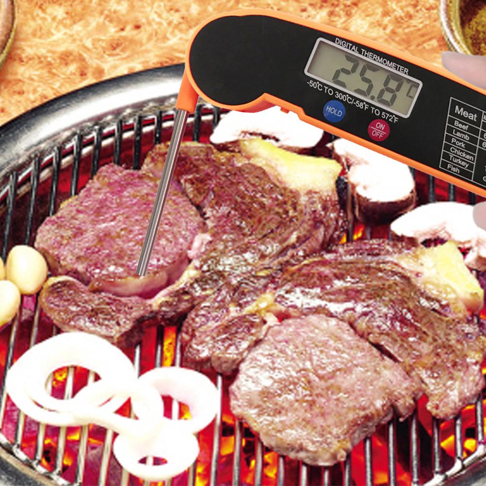Food Thermometer Kitchen Cooking Meat Digital Probe Stainless Steel Ultra-thin Foldable Electronic BBQ